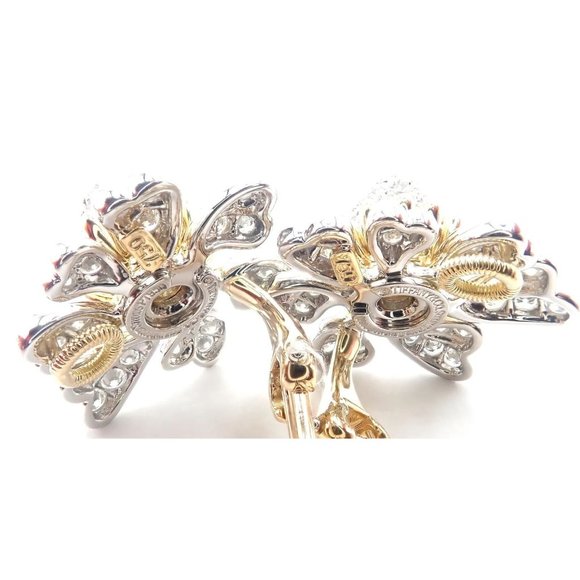 Tiffany & Co Schlumberger Cones And Petals 18k Gold Platinum Diamond Earrings - Picture 9 of 12